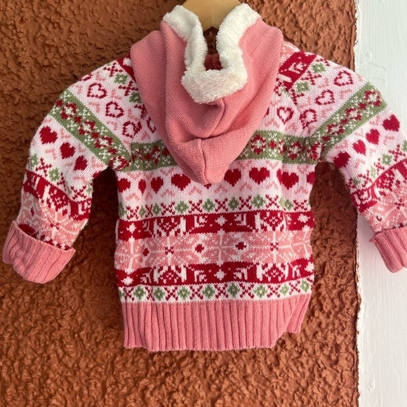 Girls Holiday Design Pink Hearts Zip Up Sweater- 12 months - Picture 6 of 6